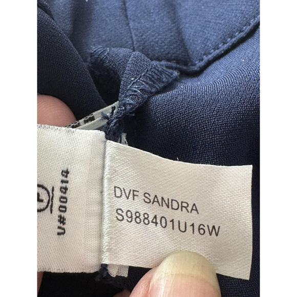 Diane von Furstenberg Jumpsuit Womens 2 Navy Sandra Tie Belt Wide Leg Pockets - Picture 9 of 15